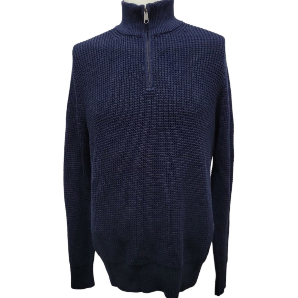 J Crew Factory Mens Navy Cotton Knit Quarter Zip Sweater Size M